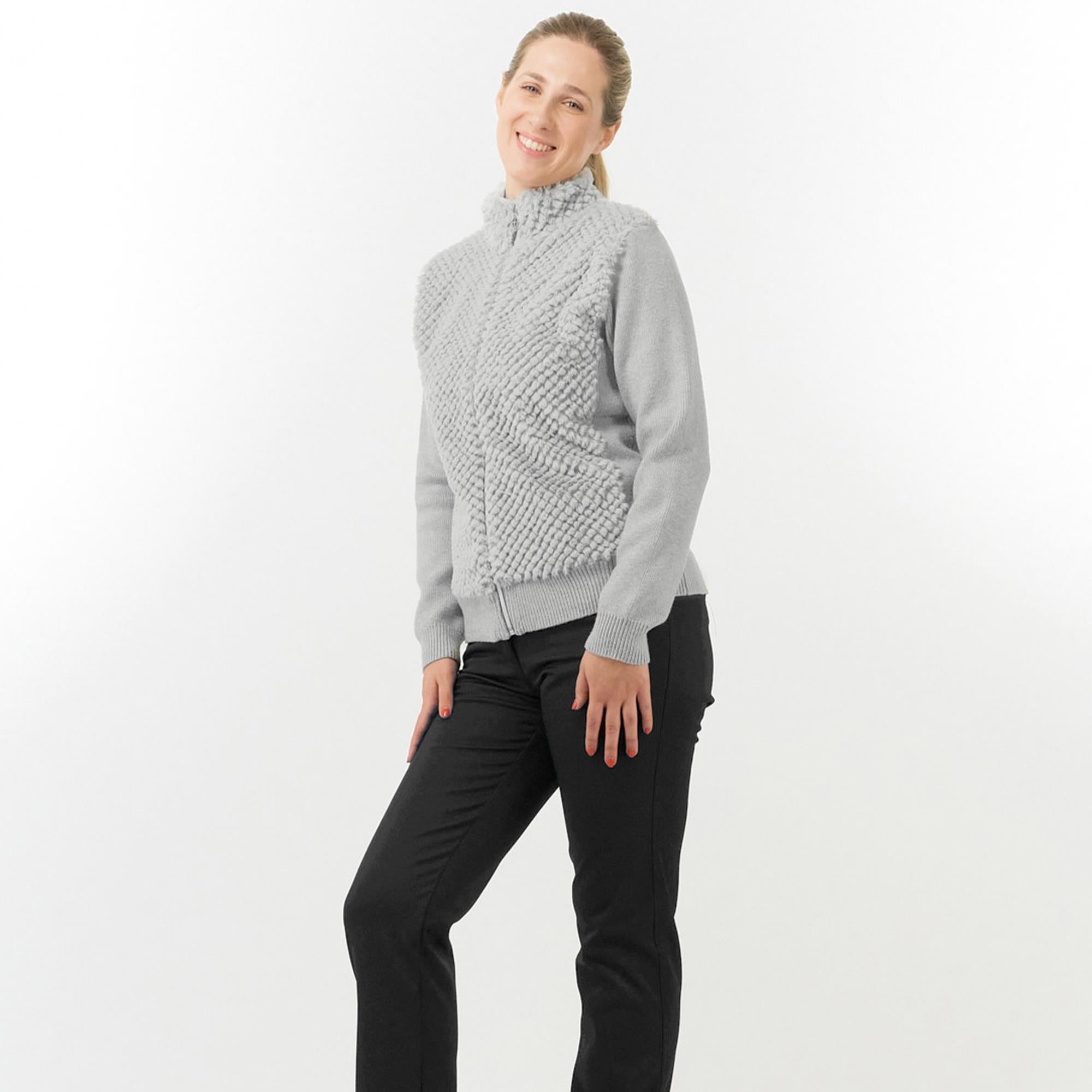 Pure Golf Ellisa Knitted Faux Fir Front Ladies Golf Mid Layer Pale Grey